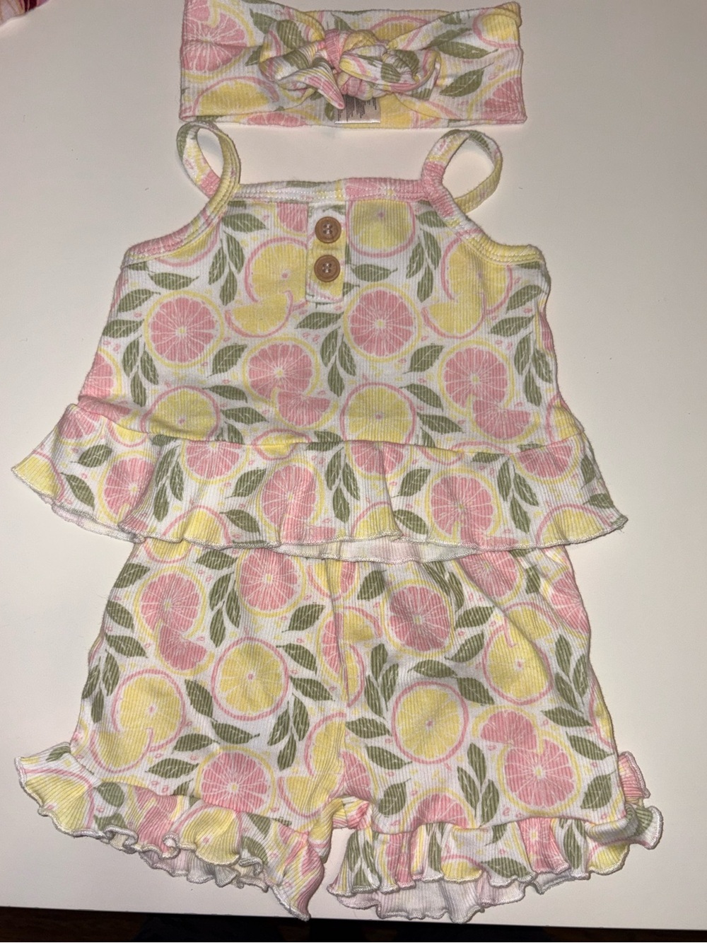 Rachel Zoe Girls Citrus Print Ruffle Tank and Shorts with Headband 2T
